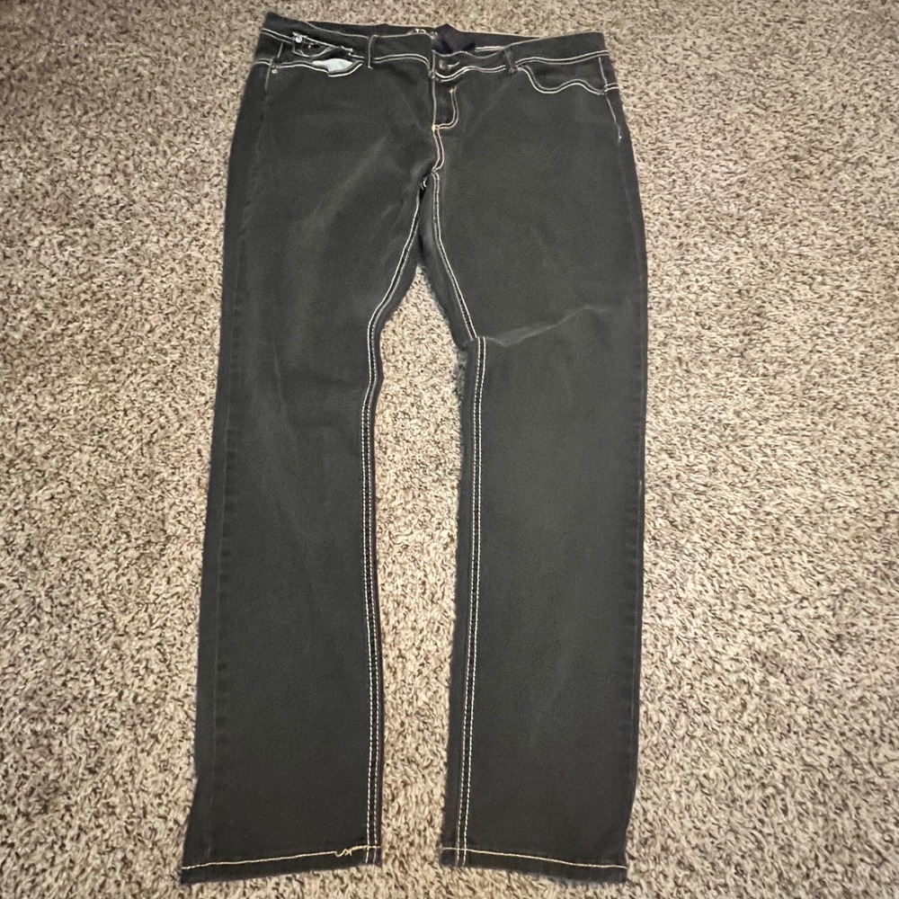 Dereon Womens Black Straight Leg Jeans Contrast Stitch Rhinestone Pockets 20W